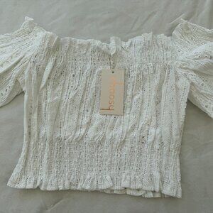 NWT Cropped Eyelet White Off Shoulder Top